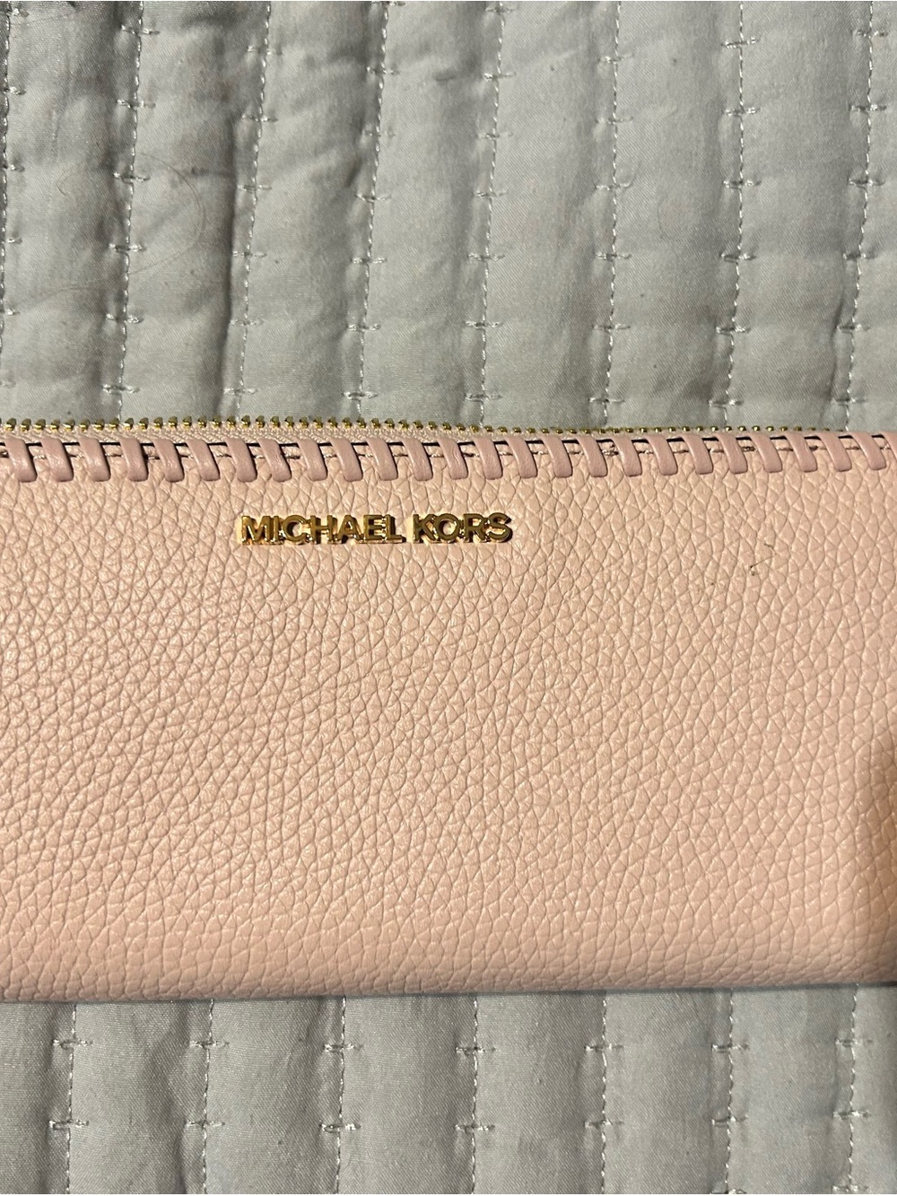 Michael Kors Pink Pebbled Leather Zip Wallet with Gold Logo